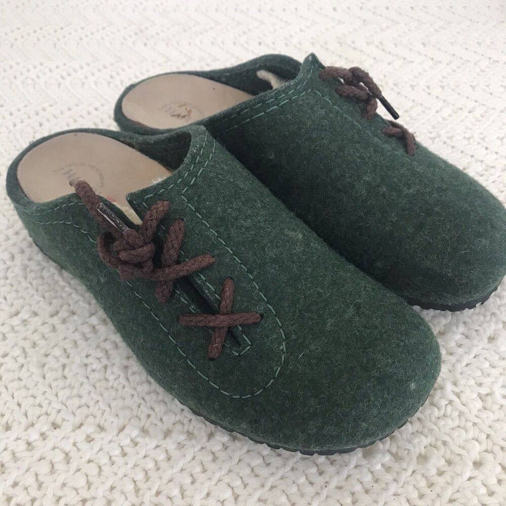 Haflinger Women's Green Wool Slide On Flats Shoes Clogs 37 Women's 6.5 7